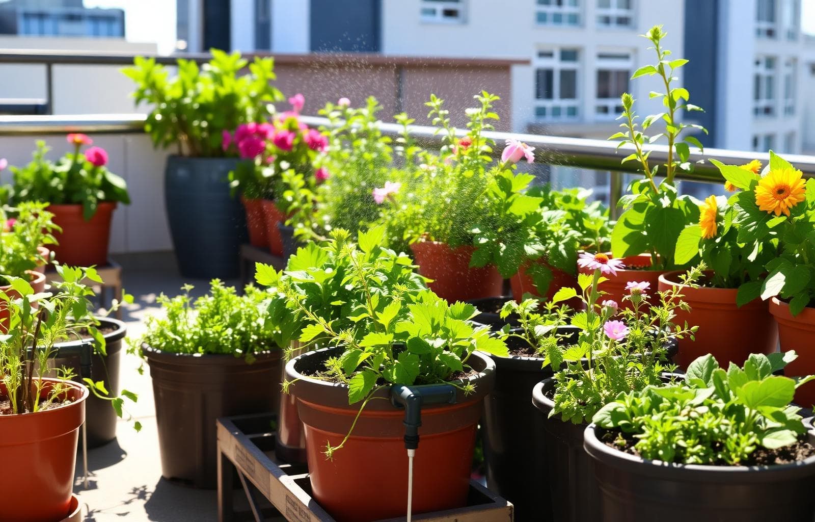 Terrace garden with drip irrigation