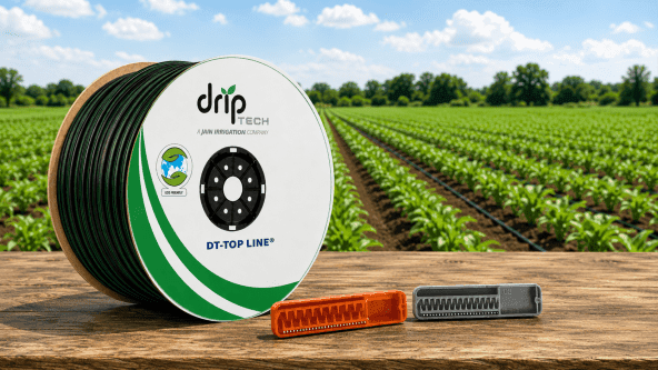 Dripline irrigation pipe in field