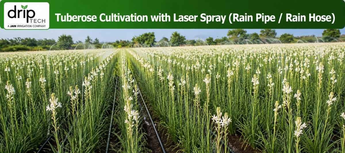 Tuberose Cultivation with Laser Spray (Rain Pipe / Rain Hose)